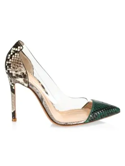 Shop Gianvito Rossi Plexi Two-tone Snakeskin-embossed Leather & Pvc Pumps In Multi