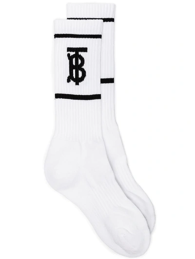Shop Burberry Logo Socks - White