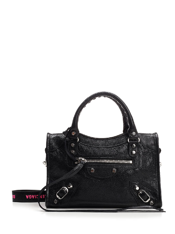 Balenciaga Classic Silver Mini City Logo Strap Bag In Black | ModeSens
