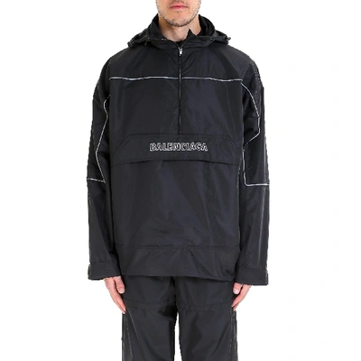Shop Balenciaga Logo Windbreaker Jacket In Black