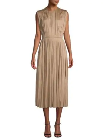 Shop Valentino Pleated Silk Dress In Bronze