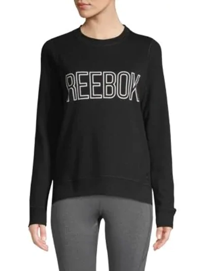 Shop Reebok Logo Cotton-blend Sweatshirt In Black