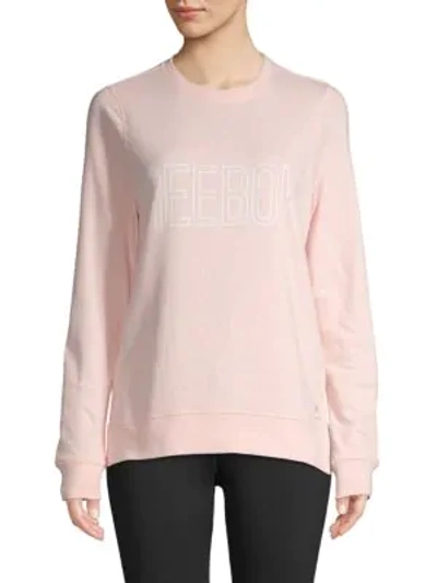 Shop Reebok Logo Cotton-blend Sweatshirt In Gossamer Pink