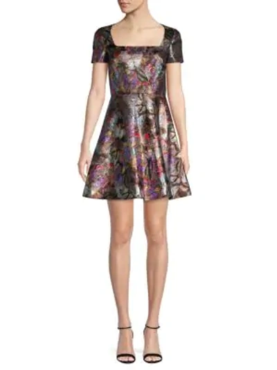 Shop Valentino Floral Fit-and-flare Mini Dress In Black Multi