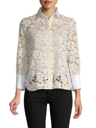 Shop Valentino Floral Lace Shirt In Avorio