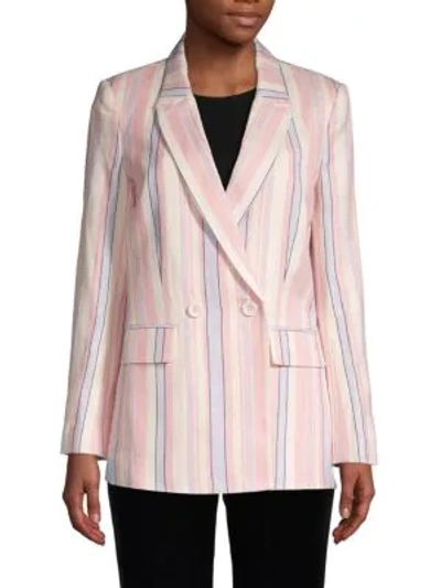 Shop Rebecca Minkoff Striped Linen & Cotton-blend Blazer In Pink Multi