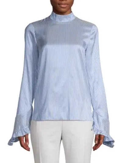 Shop Erdem Lindsay Striped Silk Blouse In Blue White