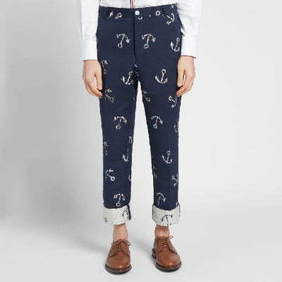 Shop Thom Browne Unconstructed Anchor Chino In Blue