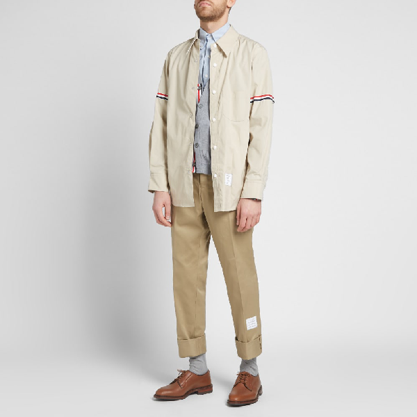 Thom Browne Snap Front Shirt Jacket In Neutrals | ModeSens
