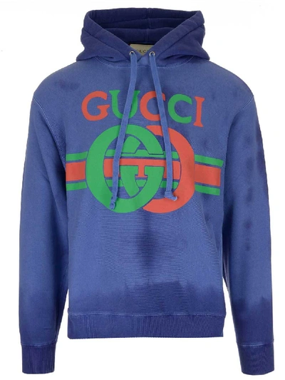 Shop Gucci Washed Logo Print Hoodie In Multi