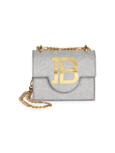 Shop Balmain B-bag Leather Crossbody Bag In Silver