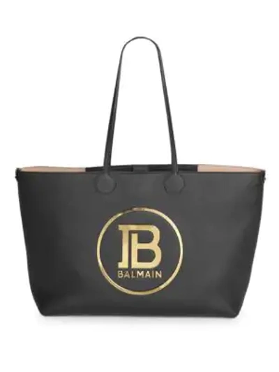 Shop Balmain Medium Leather Shopping Bag In Black