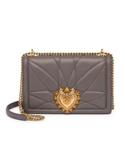 Shop Dolce & Gabbana Women's Large Devotion Quilted Leather Shoulder Bag In Grey