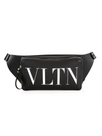 Shop Valentino Logo Leather Belt Bag In Nero Bianco