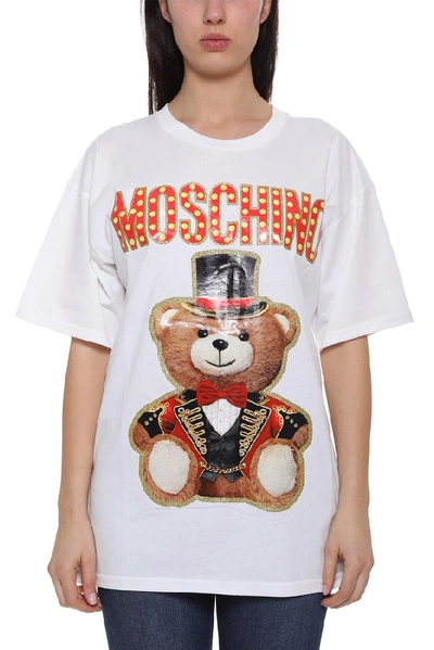 Shop Moschino Circus Teddy Logo T In White