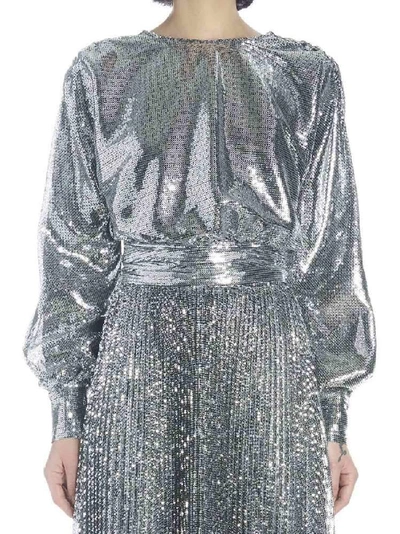 Shop Msgm Open Back Sequin Blouse In Silver