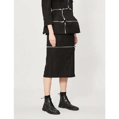 Shop Yohji Yamamoto Zip-embellished Crepe Midi Skirt In Black