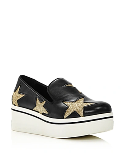 Shop Stella Mccartney Women's Binx Metallic Stars Slip-on Sneakers In Black/gold