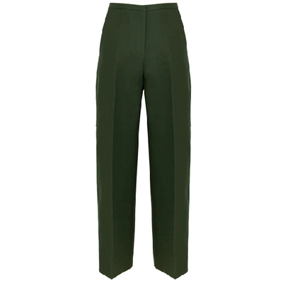 Shop Khaite Charlize Green Wide-leg Cotton Trousers