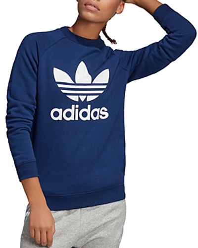 Shop Adidas Originals Trefoil French Terry Sweatshirt In Dark Blue
