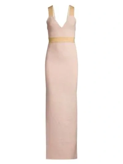 Shop Herve Leger Lurex V-neck Gown In Pink Lurex