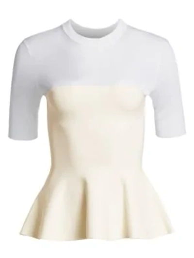 Shop Proenza Schouler Banded Knit Peplum Layered Top In Off White