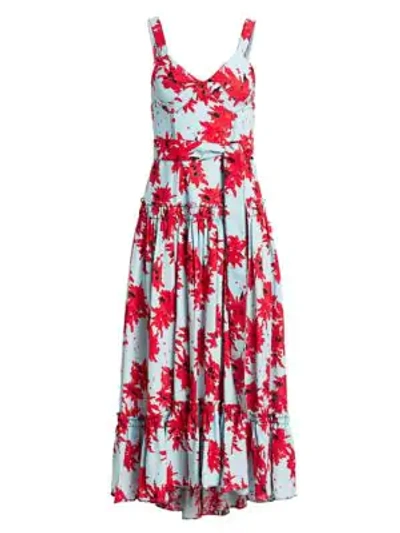Shop Proenza Schouler Sleeveless Poplin Drop-waist Midi Dress In Red Multi