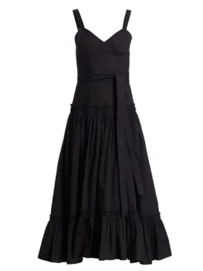 Shop Proenza Schouler Sleeveless Poplin Drop-waist Midi Dress In Black
