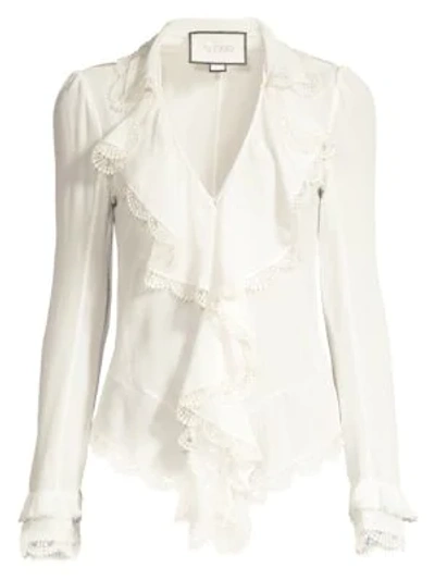 Shop Alexis Phineas Lace Ruffle Silk Blouse In Ivory