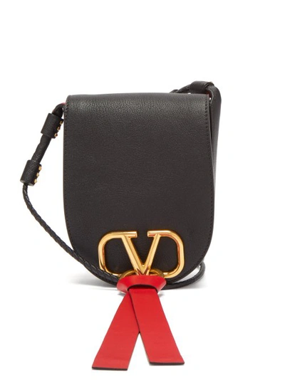 Valentino Garavani V ring Small Leather Cross body Bag In Black