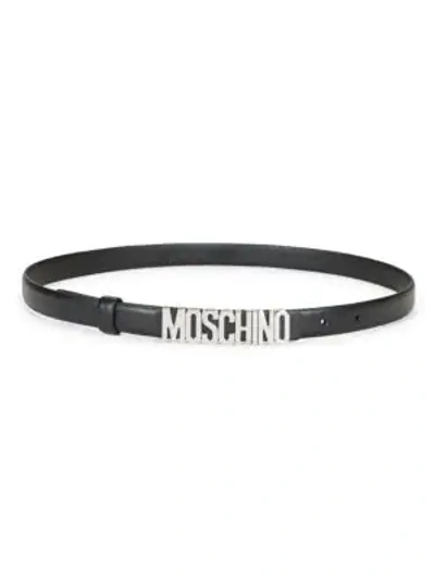 Shop Moschino Logo Plaque Leather Belt In Black