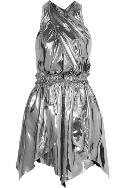Shop Isabel Marant Kary Open-back Silk-blend Lamé Mini Dress In Silver