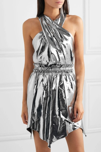 Shop Isabel Marant Kary Open-back Silk-blend Lamé Mini Dress In Silver