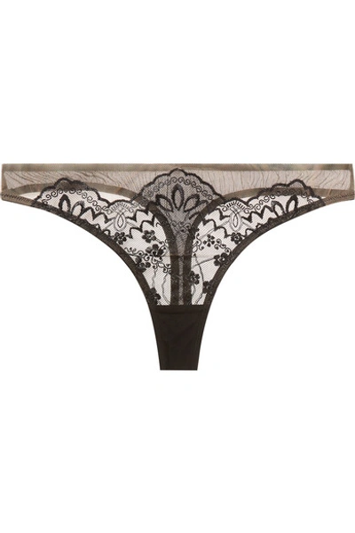 Shop Adina Reay Vivien Embroidered Stretch-tulle Thong In Black