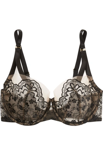 Shop Adina Reay Vivien Dd+ Embroidered Stretch-tulle Underwired Balconette Bra In Black