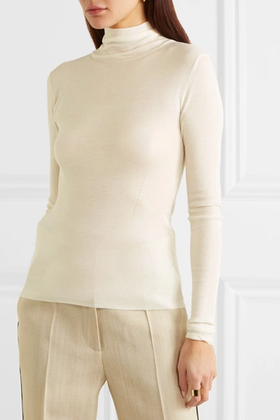 Shop Agnona Pointelle-knit Silk Turtleneck Sweater In White