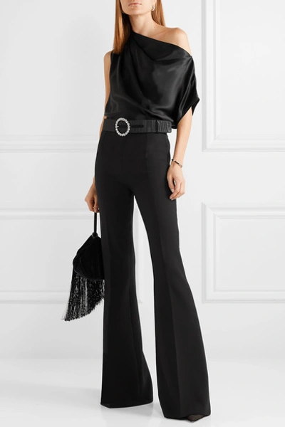 Shop Michelle Mason One-shoulder Draped Silk-charmeuse Top In Black