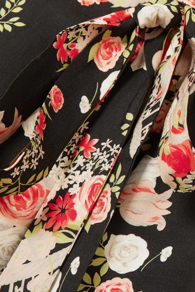 Shop Paul & Joe Ruffled Floral-print Crepe Wrap Midi Dress In Black