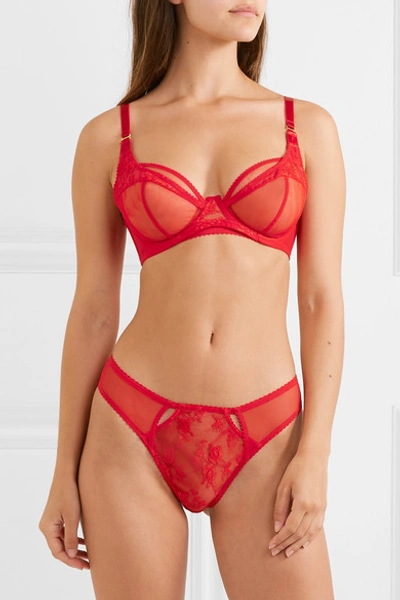 Shop Adina Reay Marni Cutout Embroidered Stretch-tulle Briefs In Tomato Red