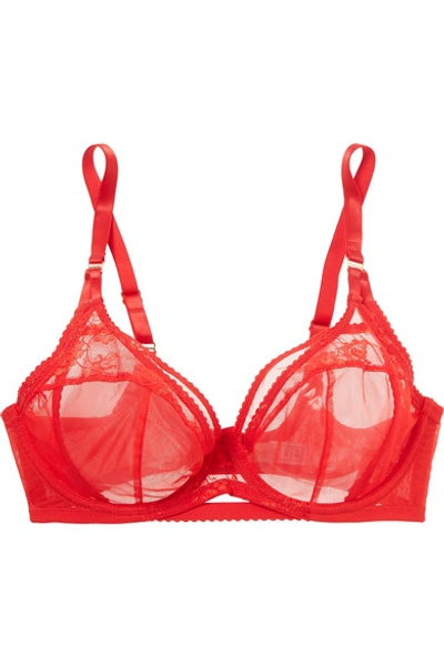 Shop Adina Reay Marni Dd+ Embroidered Stretch-tulle Underwired Bra In Tomato Red