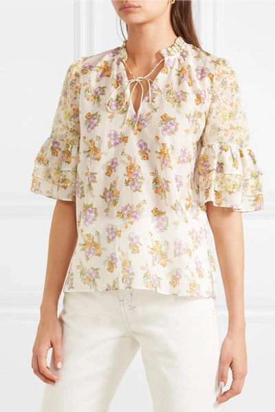 Shop Alice And Olivia Julius Floral-print Cotton And Silk-blend Voile Blouse