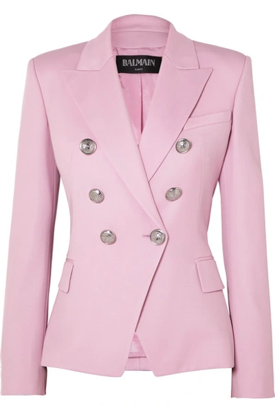 Shop Balmain Double-breasted Wool-twill Blazer In Pink