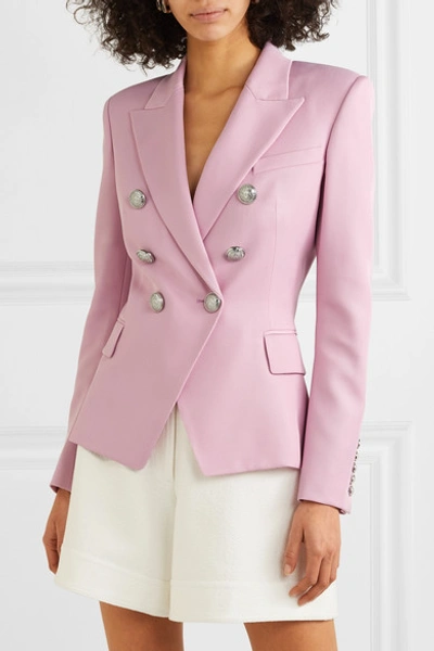 Shop Balmain Double-breasted Wool-twill Blazer In Pink