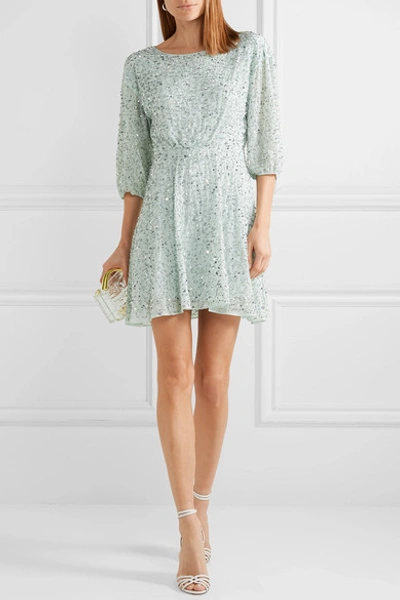 Shop Alice And Olivia Palmira Embellished Chiffon Mini Dress In Mint