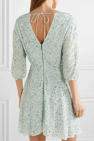 Shop Alice And Olivia Palmira Embellished Chiffon Mini Dress In Mint