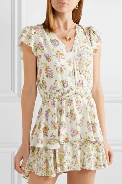 Shop Alice And Olivia Mariska Ruffled Floral-print Voile Playsuit In Cream