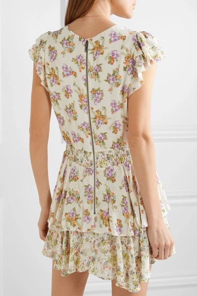 Shop Alice And Olivia Mariska Ruffled Floral-print Voile Playsuit In Cream