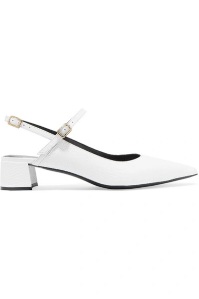 Shop Erdem Aerin Embossed Glossed-leather Slingback Pumps In White