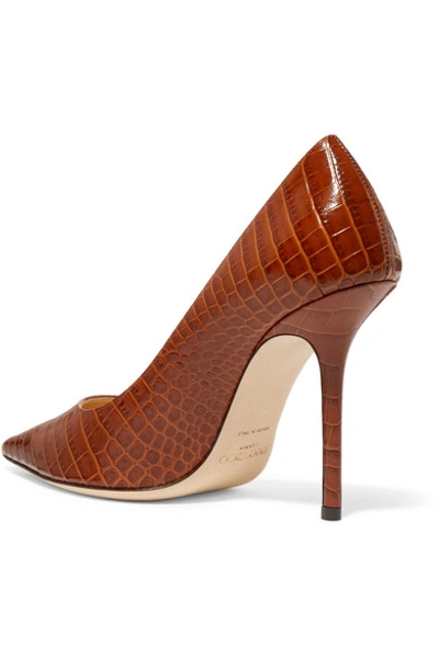 Shop Jimmy Choo Love 100 Croc-effect Leather Pumps In Tan