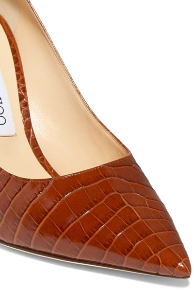 Shop Jimmy Choo Love 100 Croc-effect Leather Pumps In Tan